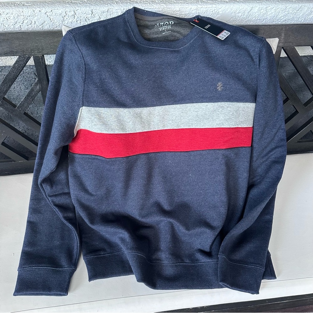 NWT Izod Crewneck Sweatshirt With Navy Red White Stripes Size L